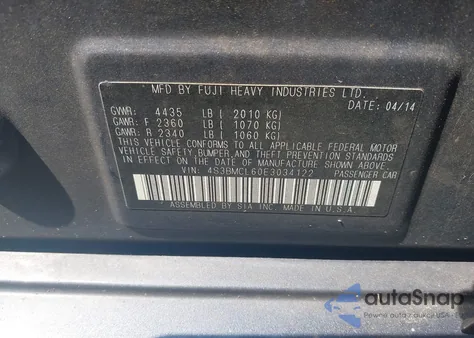 2014 Subaru Legacy 2.5I Limited from USA, damaged, VIN 4S3BMCL60E3034122